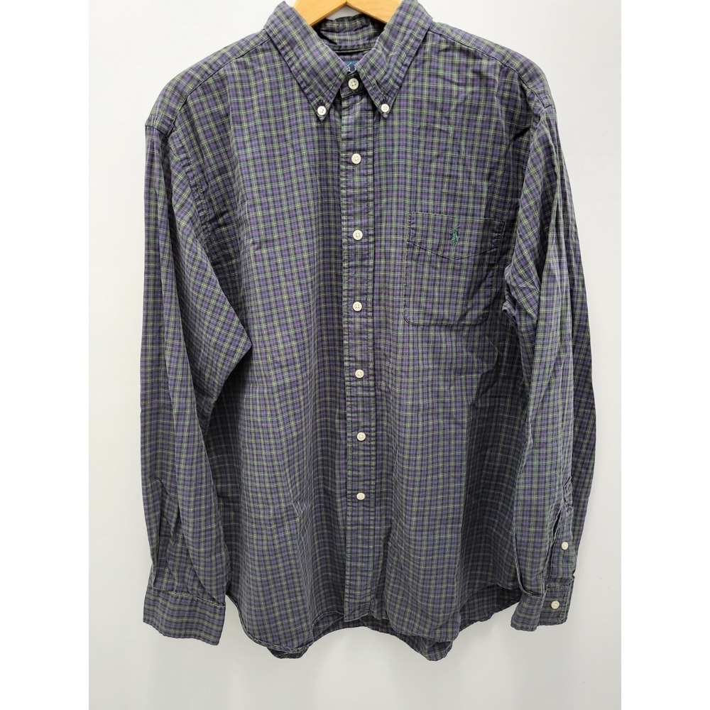 Ralph Lauren Classic Fit Shirt Mens XL Plaid Purple Green Blue Pony Chest Pocket